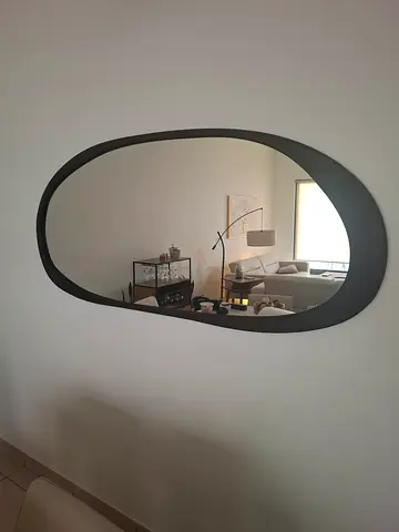 Large Oval Wall Mirror with Black Frame - Good Condition