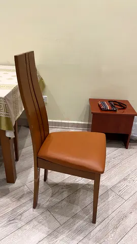 Wooden dining chair with leather seat — good condition 2 chair broken 2 good condition