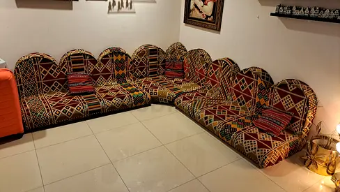 Low-seating Moroccan-style L-shaped floor sofa set (6 pieces)