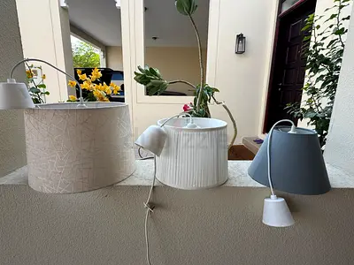 Three assorted pendant/ceiling lamp shades - cream, white, grey