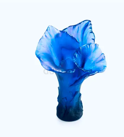 DAUM Blue Art Glass Vase - Decorative Collectible