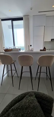 Set of 3 Modern Bouclé Upholstered Bar Stools with Backrest