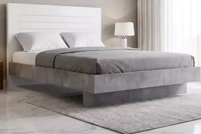 Modern Low Platform Bed Frame with Headboard — Grey, Queen