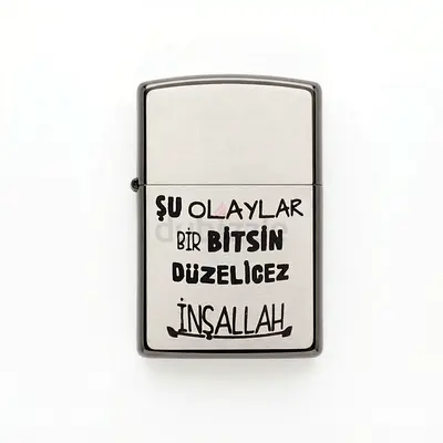 Brushed Metal Zippo-style Lighter with Turkish Inscription - UNUSED - 183