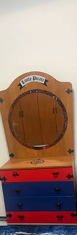 Children's Pirate Dresser with Mirror — Red & Blue Chest