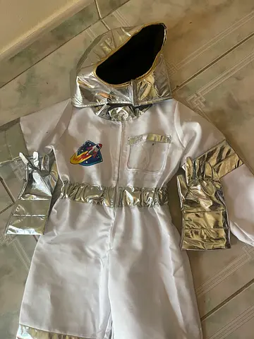 Kids Silver Space Astronaut Costume - White & Metallic, Size Small