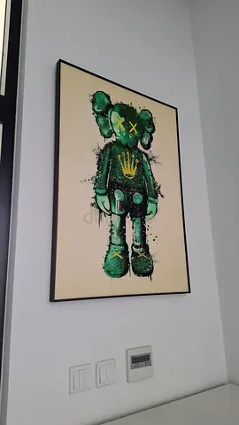 Framed Green KAWS-Style Art Print — 60x40cm (Approx)