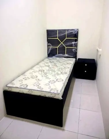 Single bed with mattress and bedside cabinet - black frame
