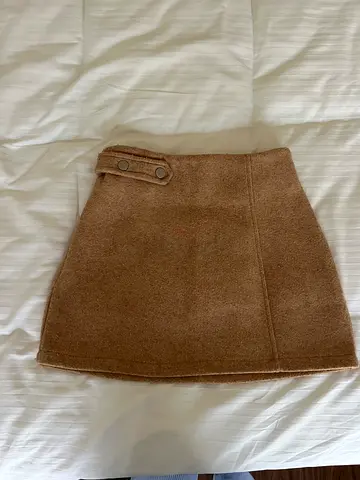 Brown wool A-line mini skirt, size S