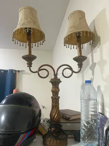 Vintage double-arm table lamp with fabric shades