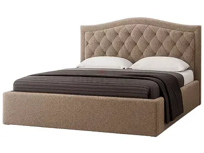 Queen upholstered fabric bed with tufted headboard - beige