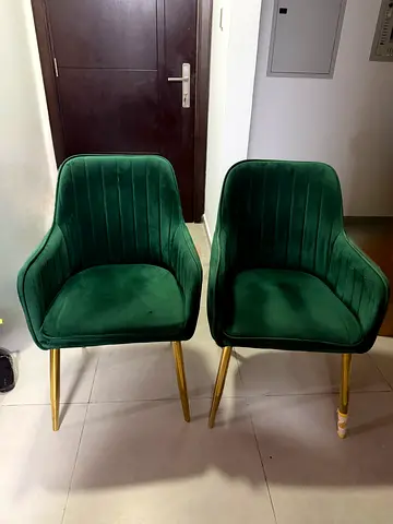Set of 2 Green Velvet Dining/Accent Chairs with Gold Legs