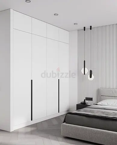 Modern White Built-in Wardrobe with Tall Handles