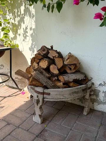 Antique wood fireplace garden wood table holder