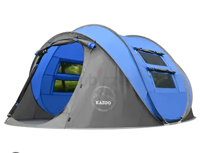 Kazoo 4-6 Person Pop-Up Camping Tent — Blue/Grey, Used 3X