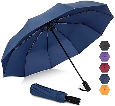 Compact Black Foldable Umbrella with Logo - Windproof, Travel Size