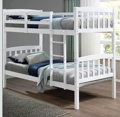 Solid Wood White Bunk Bed - , Ladder Included