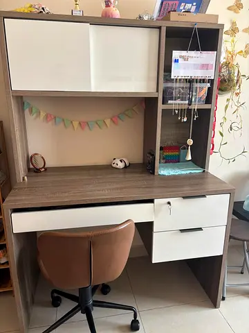Wooden Study Desk with Storage and Drawers with chair - Good Condition (no extra items included)