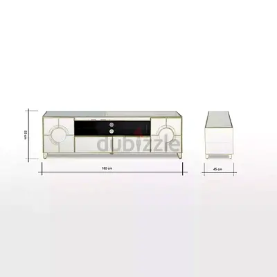 Mirrored TV Unit / Entertainment Cabinet - 180cm, White & Gold