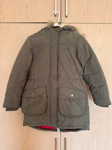 Fat Face winter parka jacket with fur-trim hood - size 10-11