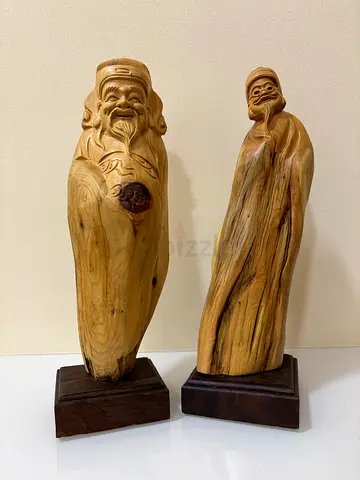 Hand-Carved Hardwood Monk Sculptures