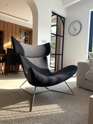 Bo Concept Iconic Imola Armchair - Modern Black Lounge Accent Chair with Metal Sled Base