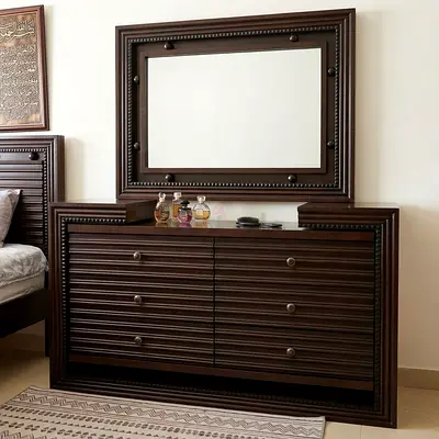 Dark Wood Dresser with Matching Framed Mirror - Good Condition
