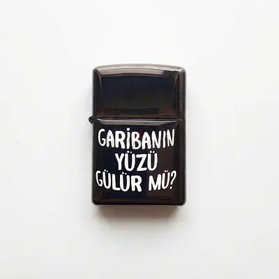 Black Metal Zippo-Style Lighter with Turkish Script 'Garibanın Yüzü Gülür Mü?' - UNUSED - 194