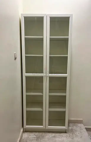 White Tall Glass-Front Cabinet / Bookcase