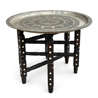 Antique Ottoman Copper Tray Table with Folding Wooden Stand