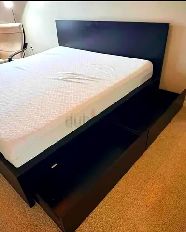 Ikea king size bed with mattress and storage drawers