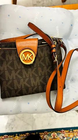 Michael Kors Brown Signature Crossbody Bag with Gold MK Logo