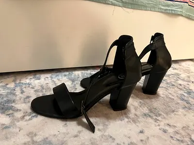 Black Block Heel Sandals with Ankle Strap
