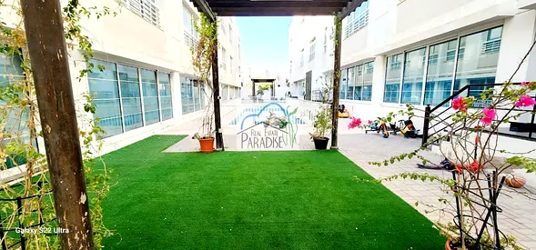 available private entrance 5 bedroom villa ( 3 master bedrooms ) maids room, store ,study room shared swimming pool ,fitted kitchen for rent in mirdif