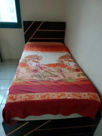 Single wooden bed frame with storage headboard - dark brown with mattress