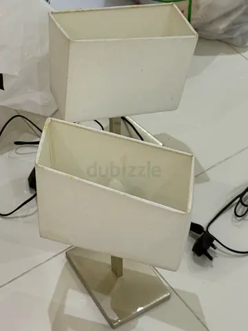 Pair of white rectangular bedside/table lamps - used
