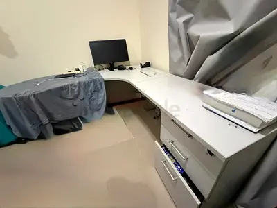 White L-shaped Office Desk with Drawers – Good Condition