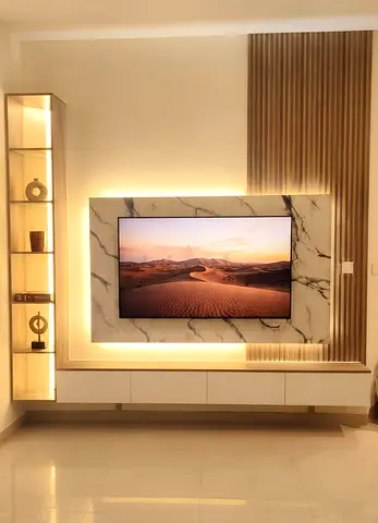 Stunning Modern Living Room with Custom TV Unit & Accent Lighting