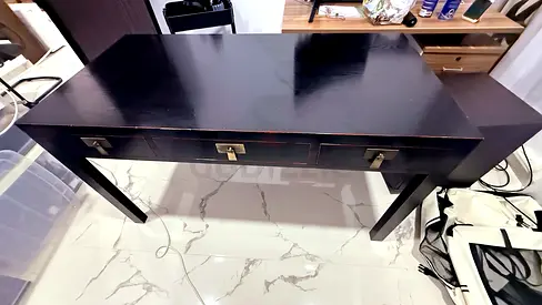 Vintage Dark Wood Desk 140cm | 3 Drawers | Moving Sale