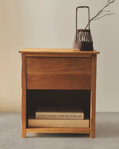 ZARA HOME Solid Oak Wood Bedside Table