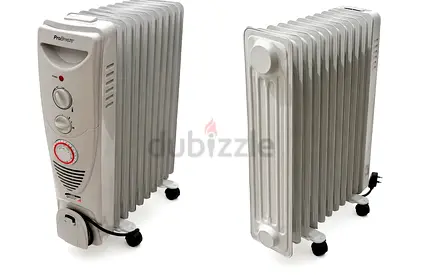 Portable Oil-Filled Radiator Heater - 11 Fins, Wheels, Adjustable Thermostat