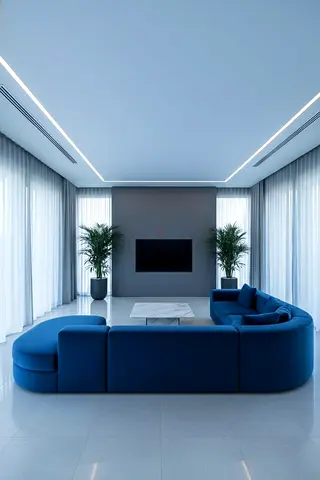Curved Blue Modular Sofa — Modern Living Room Set