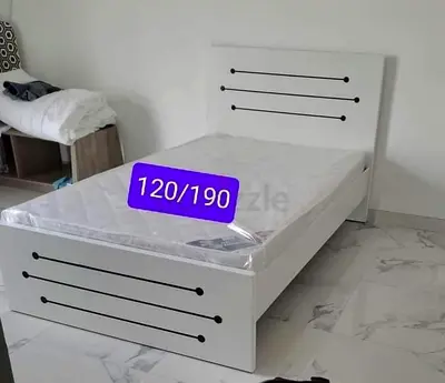 Single white wooden bed frame with mattress 120x190 cm