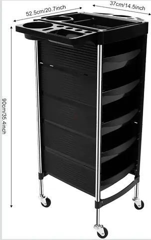 Hairdressing Mobile Trolley with 5 Drawers and Top Organizer - Black, New in Cartoon