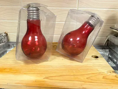 Set of 2 Red Bulb-Shaped Decorative Lamps (New, in Box)