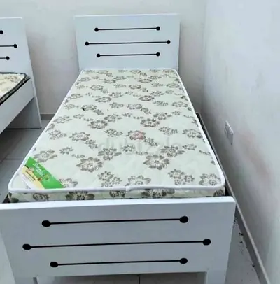 New Single white wooden bed with mattress