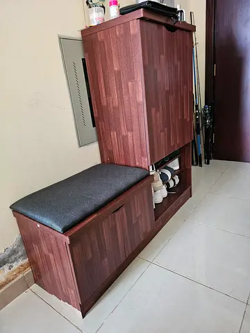 Wooden Shoe Cabinet with Padded Bench - Dark Walnut