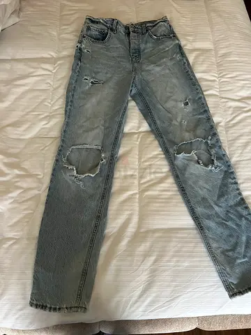 Light blue ripped straight-leg jeans - women's size (good used condition)
