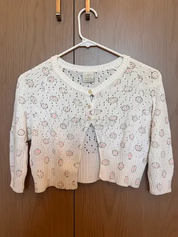 Wanama lightweight white knit cardigan with floral eyelet pattern - size 1 (S)