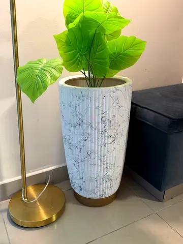Tall White Marble-Effect Decorative Planter Pot
